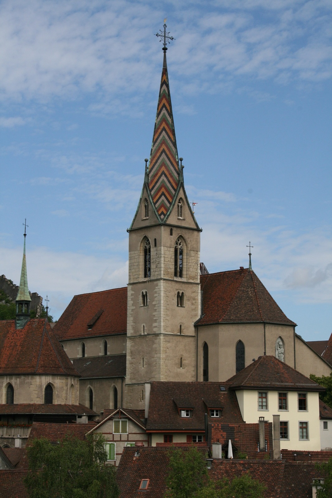 Catholic town church and Sebastian's chapel (former ossuary) with church treasure in Switzerland