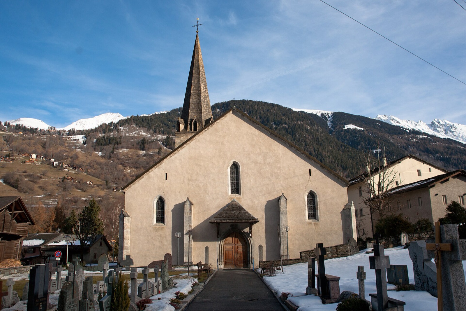 Saint-Maurice church with ossuary and former rectory in Switzerland