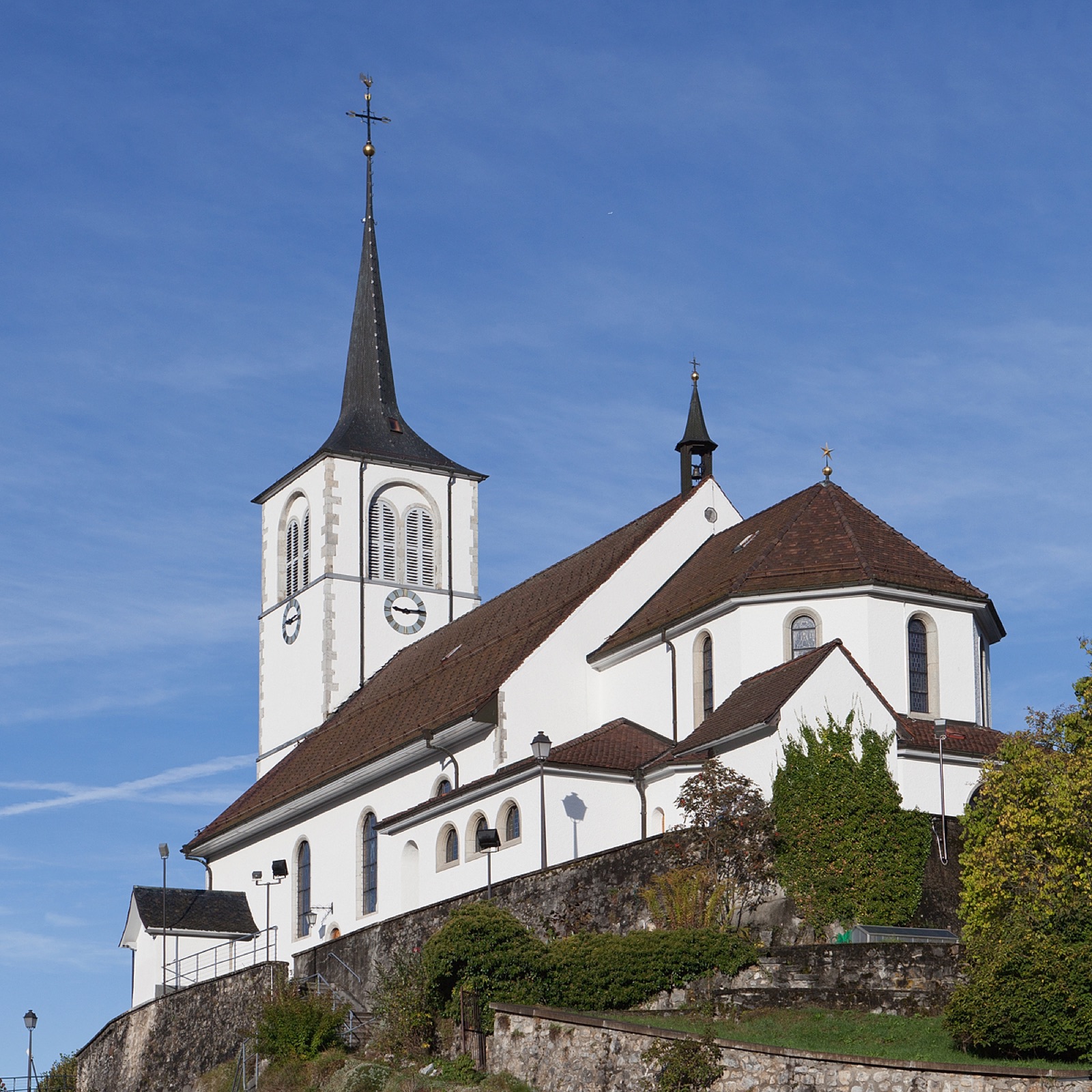 Saint-Laurent parish church with ossuary and oratory in Switzerland