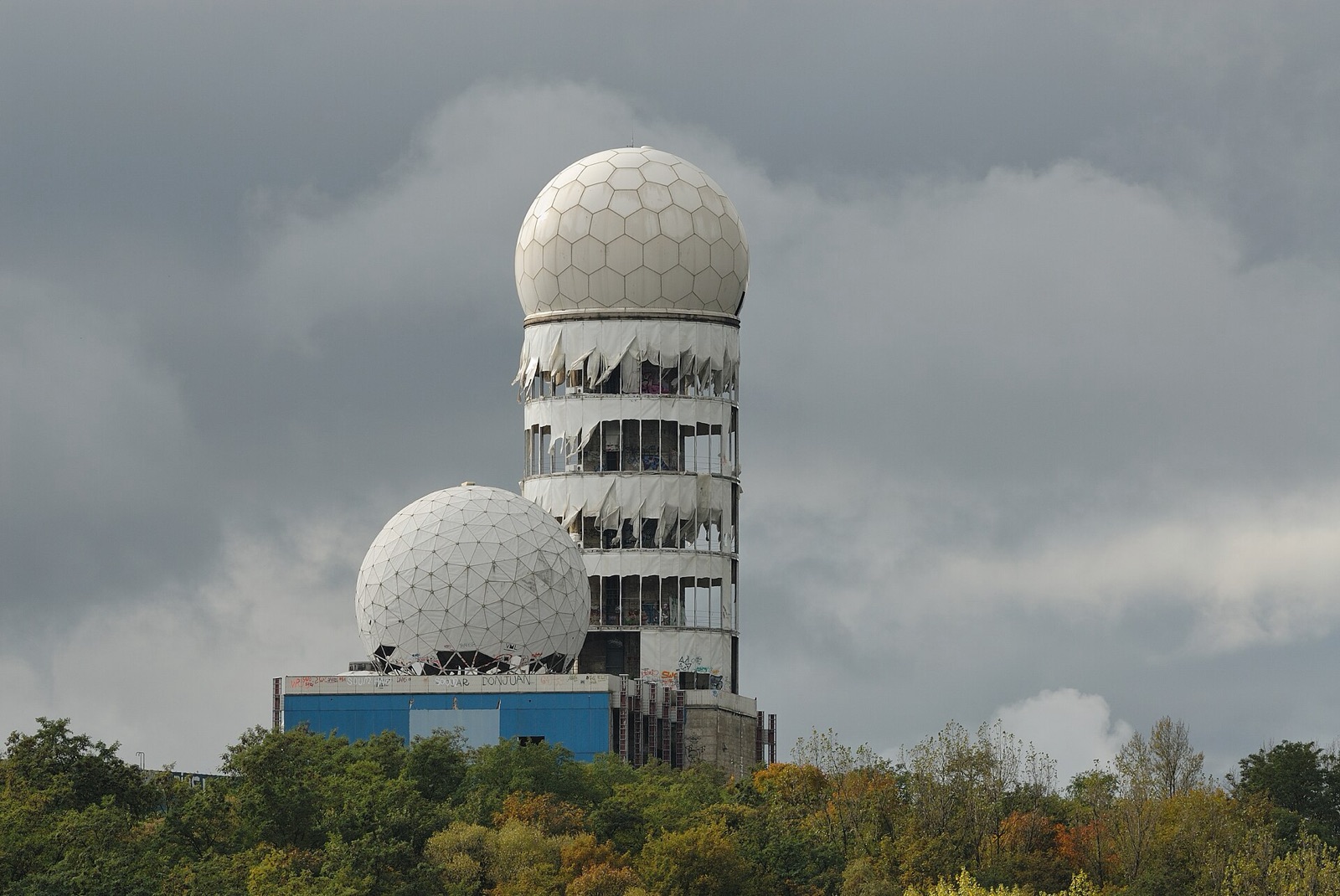 A listening station on a rubble hill in Berlin, Germany